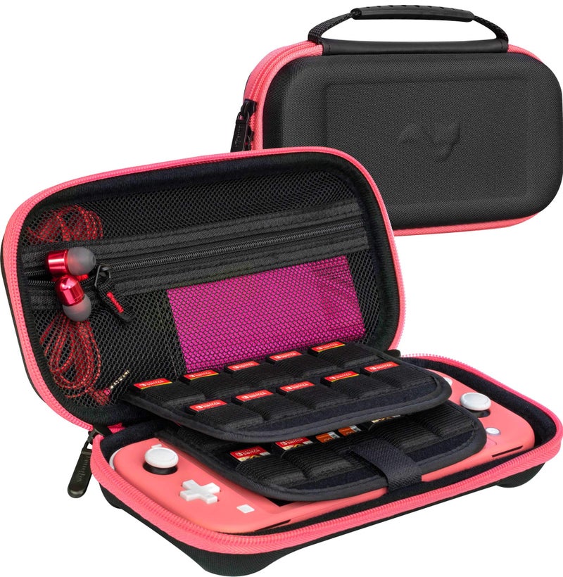 ButterFox Slim Carrying Case for Nintendo Switch Lite with 19 Game and 2 Micro SD Card Holders, Storage for Switch Lite Accessories (Coral Pink/Black) - Image 2